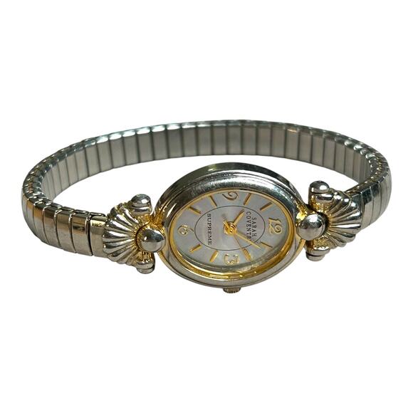 Vintage Sarah Coventry Supreme Two Tone Gold Silver MOP Expansion Band Watch - Picture 2 of 5